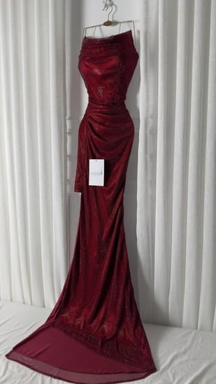 فستان سهره عنابي فصوص زركون