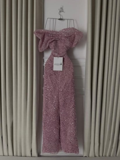 فستان سهره بينك تل مورد تطريز خرز