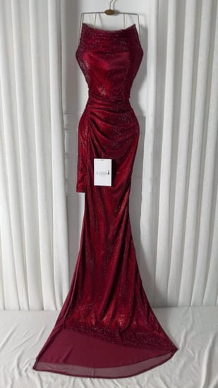 فستان سهره عنابي فصوص زركون