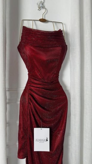 فستان سهره عنابي فصوص زركون