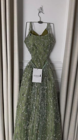 فستان سهره تفاحي كلفه تطريز خرز كلوش