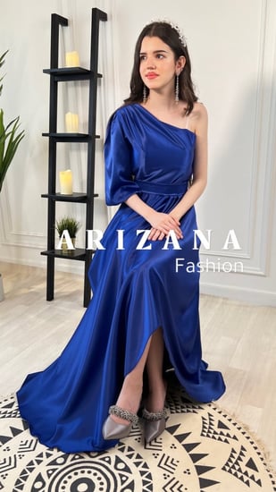 فستان سهرة ازرق  ساتان