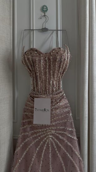 فستان سهرة لحمي شغل يدوي راقي