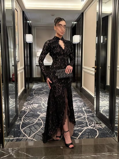 فستان سهرة دانتيل أسود فخم