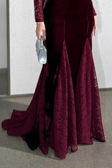 فستان سهرة مخمل معا دانتيل فخم