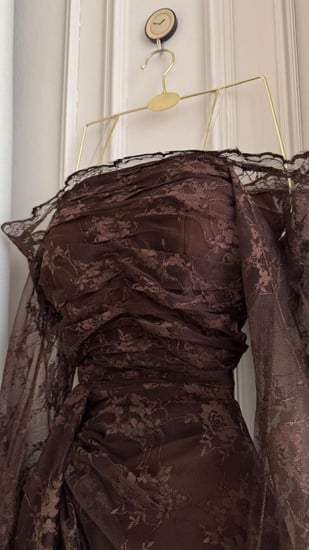 فستان سهرة موكا دانتيل فاخر