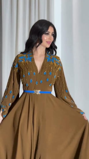 فستان بني تطريز يدوي خامة باربي