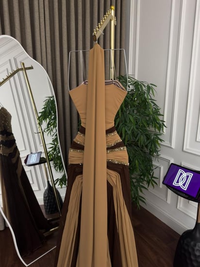 فستان سهرة شيفون تطريز يدوي راقي