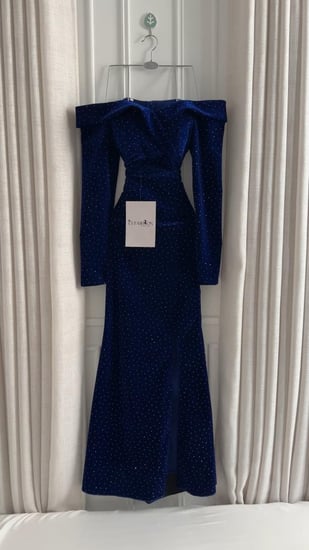 فستان سهرة جوخ معا فصوص بالكامل