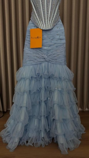 طقم سهرة منفصل سماوي بتطريزات يدوي