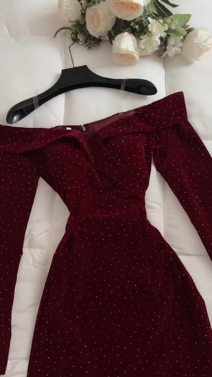 فستان سهرة جوخ معا فصوص بالكامل