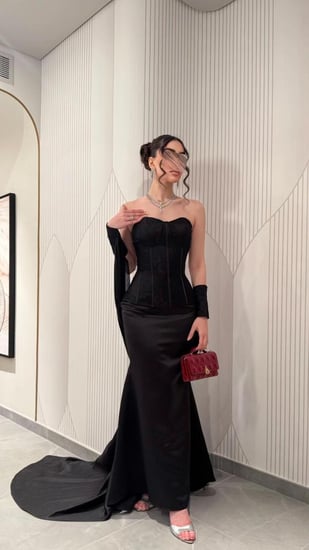 فستان سهرة تفته استرتش كورسيه دانتيل