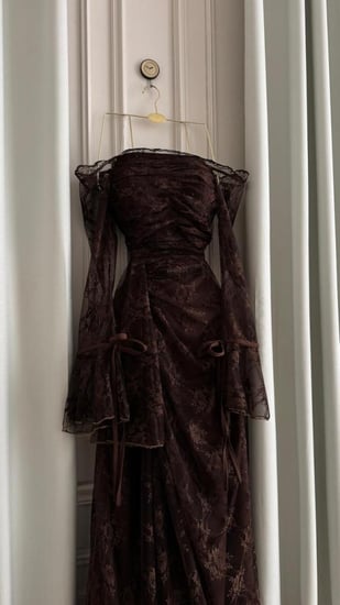 فستان سهرة موكا دانتيل فاخر