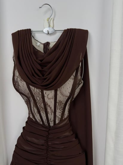 فستان سهره بني بقصة كروسيه