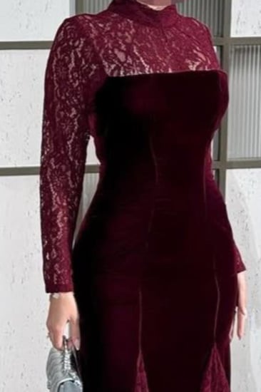 فستان سهرة مخمل معا دانتيل فخم