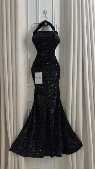 فستان سهرة مخمل ترتر