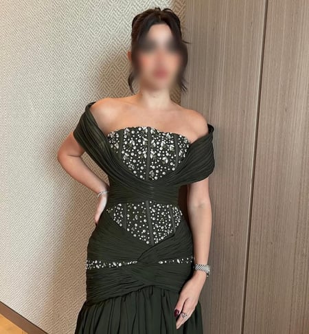 فستان سهرة شيفون تطريز يدوي راقي
