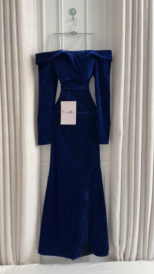 فستان سهرة جوخ معا فصوص بالكامل