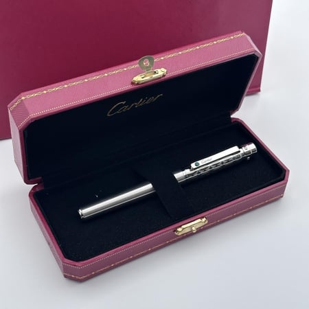 قلم كارتير فضي فص اخضر