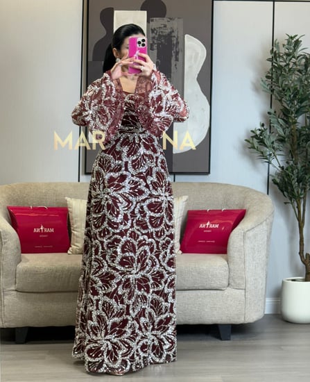 فستان ماجده عودي (فستان عودي شك سهره بطانه تفته)