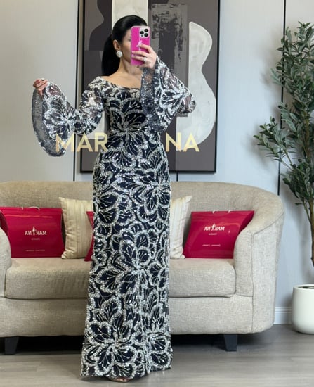 فستان ماجده كحلي (فستان كحلي شك سهره بطانه تفته)