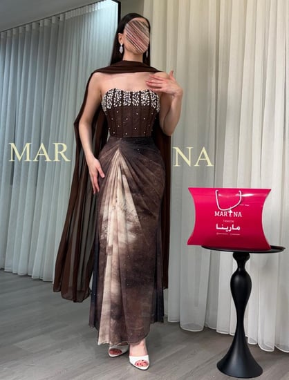 فستان سيليا (فستان صدريه تطريز يدوي كرستال الاصلي استرتش مموج وشال جورجيت )