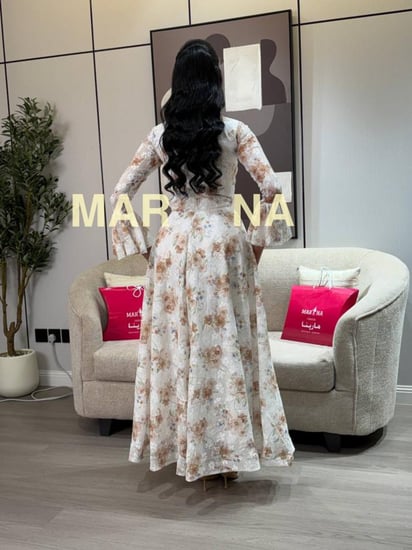 فستان زهرة ( فستان اوف وايت مشجر مع الفصوص