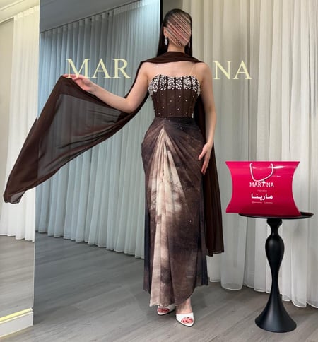 فستان سيليا (فستان صدريه تطريز يدوي كرستال الاصلي استرتش مموج وشال جورجيت )