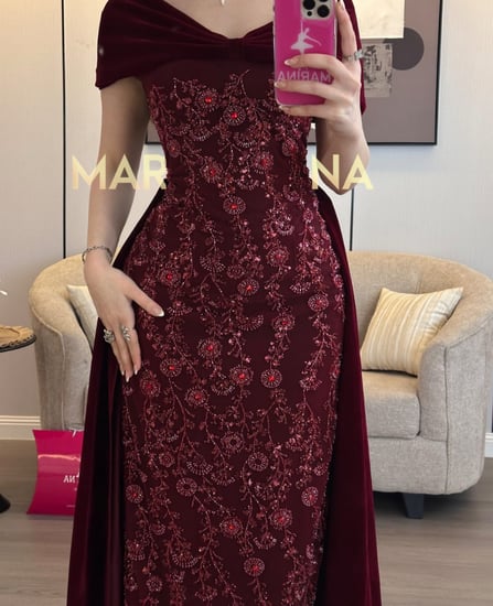 فستان اشواق (فستان برغندي كلفه شك وذيل جوخ الاصلي)