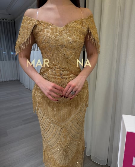 فستان ريلا (فستان ذهبي كلفه شك سهره راقيه)