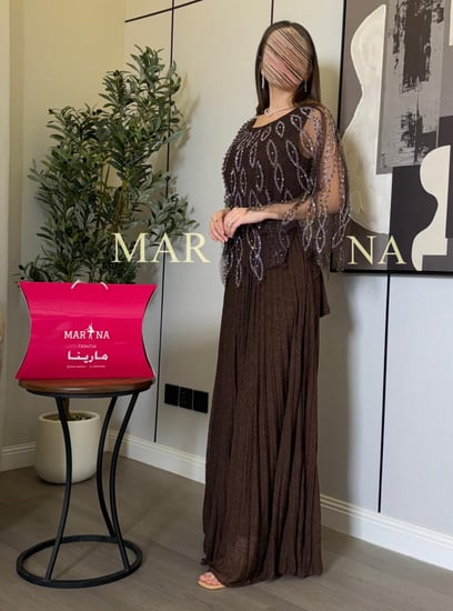 فستان اسيا  (فستان موكا تطريز كمبيوتر فصوص )