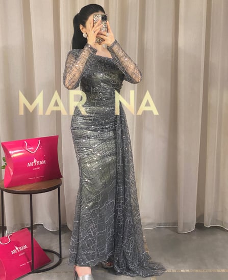 فستان نولين (فستان قطعه مع تطريز راقي مع شال جنب)