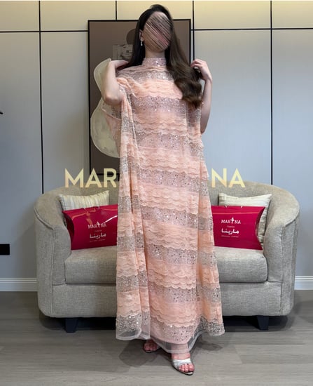 فستان مارين (فستان بنكي قطعتين بطانه باربي جبير دانتيل فرنسي وكرادنه ترتر)