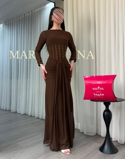 فستان داليدا (فستان موكا جورجيت وتطريز يدوي راقي )