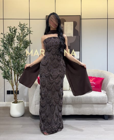 فستان ميلانا (فستان موكا شك سهره وشال جورجيت)