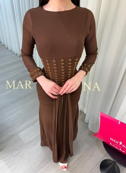 فستان داليدا (فستان موكا جورجيت وتطريز يدوي راقي )