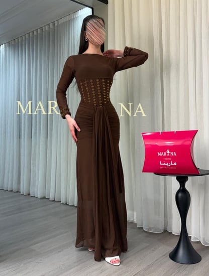 فستان داليدا (فستان موكا جورجيت وتطريز يدوي راقي )