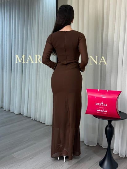 فستان داليدا (فستان موكا جورجيت وتطريز يدوي راقي )