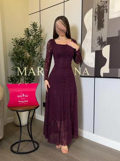 فستان سوسن (فستان ليلكي دانتيل فرنسي صدريه تطريز)