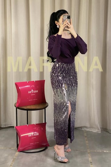 فستان تسنيم (فستان كريب قطعه مع ترتر تطريز )