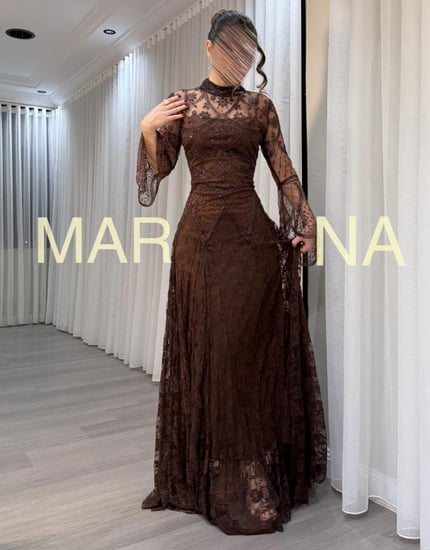 فستان هانيا (فستان موكا صدريه خرز ودانتيل فرنسي كلوش )