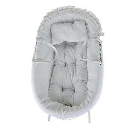 سلة موسى للبيبي قماش أبيض مع قاعدة هزاز