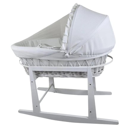 سلة موسى للبيبي قماش أبيض مع قاعدة هزاز