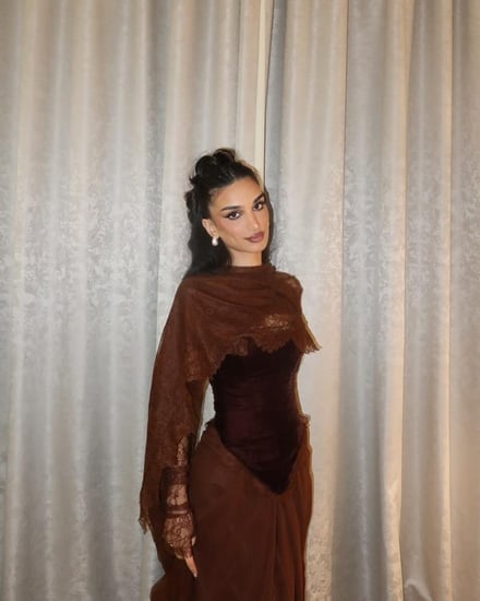 فستان سهرة بني دانتيل