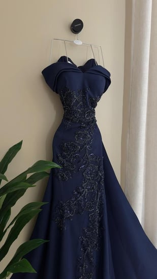 فستان سهره كحلي اوف شولدر