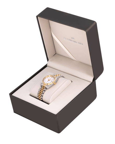 ساعة نسائية ماركة دايموندهيل فضي ذهبي مينا ابيض DH-RS007L