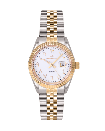 ساعة نسائية ماركة دايموندهيل فضي ذهبي مينا ابيض DH-RS007L