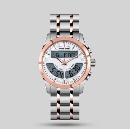 ساعة الفجر الحديث بتوقيتين حديد نحاسي موديل AL219TTRW