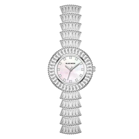 ساعة يد نسائية بسوار فضي ومينا فضي  من بلاك مون