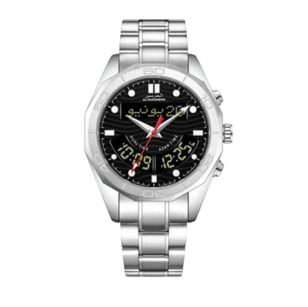 ساعة الحرمين الفاخرة HA-6117 فضي مينا اسود قياس 40MM